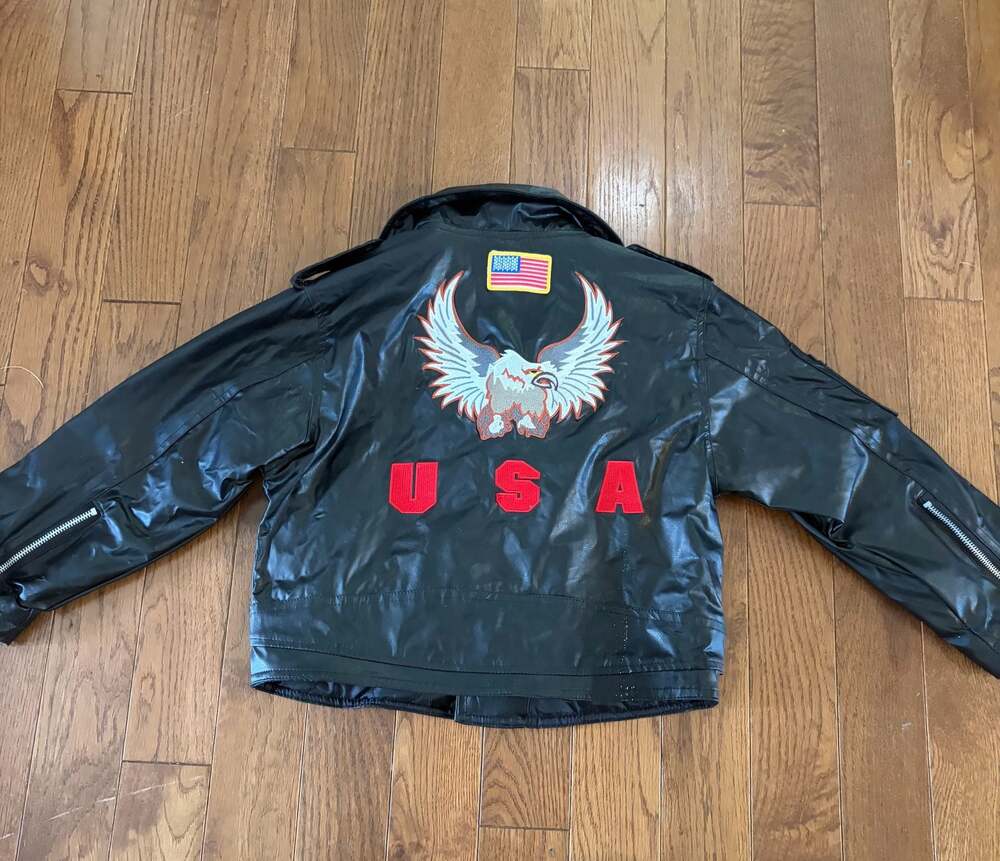OUTDOOR HABITAT Kids Black Faux Leather Motorcycle USA Biker Jacket Sz 4 T